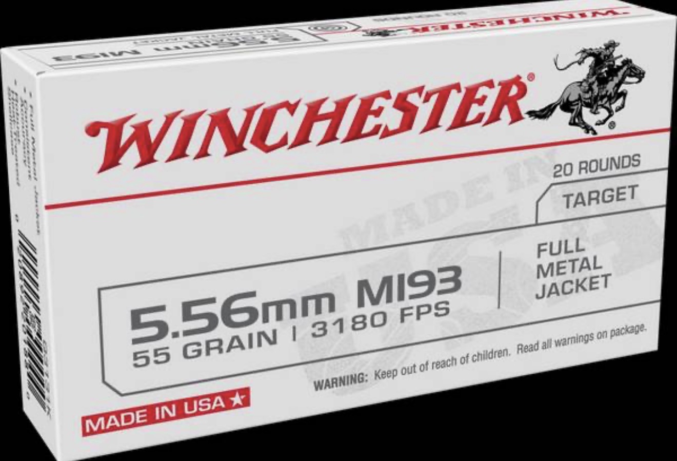 Winchester 5.56mm M193 55 grain full metal jacket ammunition