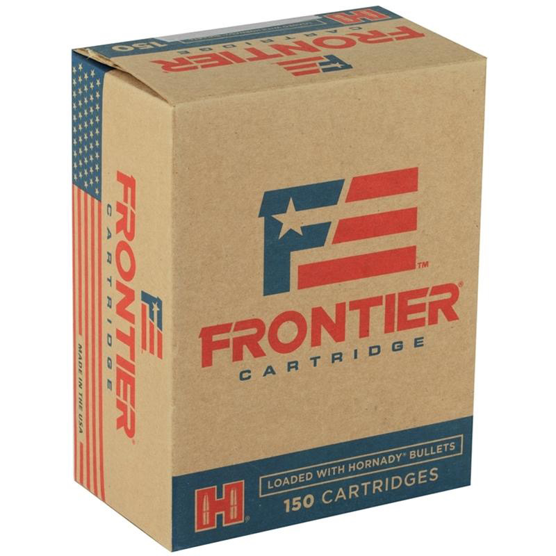 Frontier Cartridge 150 count ammo box loaded with Hornady bullets