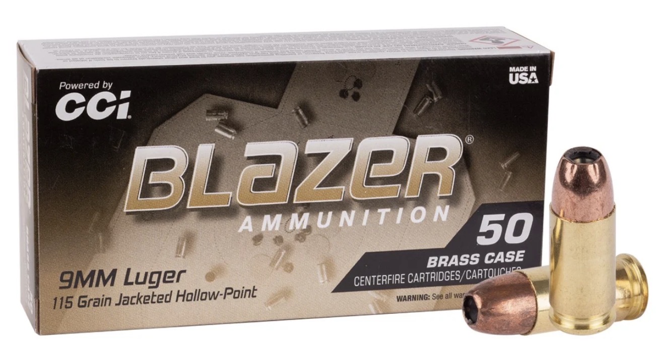 CCI Blazer Brass 9mm Luger 115 grain jacketed hollow point